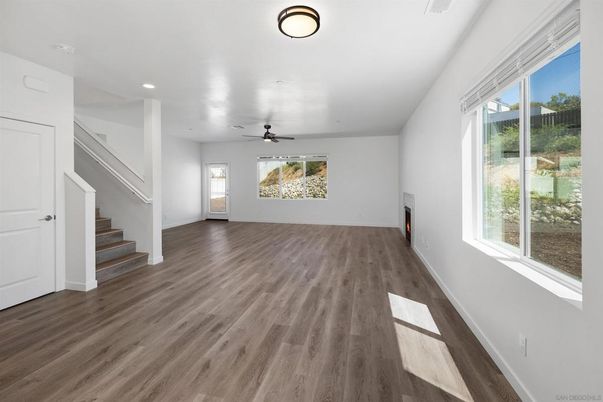 Empty room, Fireplace, Interior, Recessed Lighting, Wood Texture Flooring