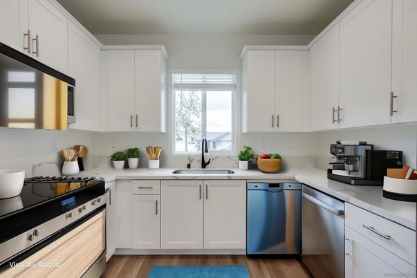 Interior, Kitchen, Stainless Steel Appliances, Wood Texture Flooring