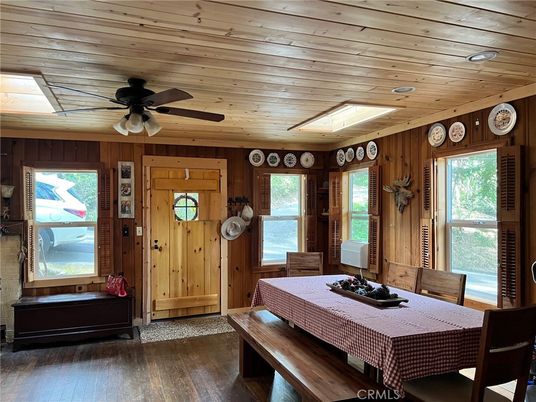 Dining room, Interior, Recessed Lighting, Wooden Ceilings, Wood Texture Flooring, Wooden Walls