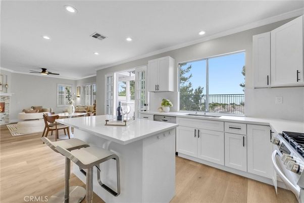 Dining room, Interior, Kitchen, Living room, Recessed Lighting, Wood Texture Flooring