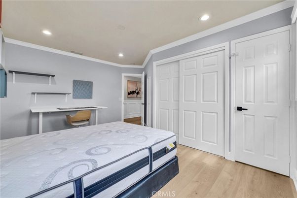 Bedroom, Interior, Recessed Lighting, Wood Texture Flooring
