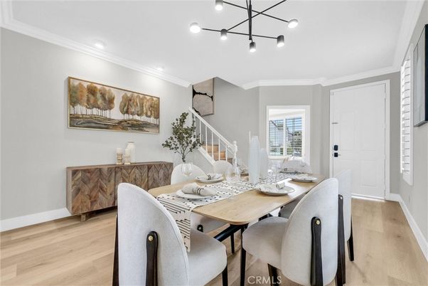 Dining room, Interior, Pendant Lights, Recessed Lighting, Wood Texture Flooring