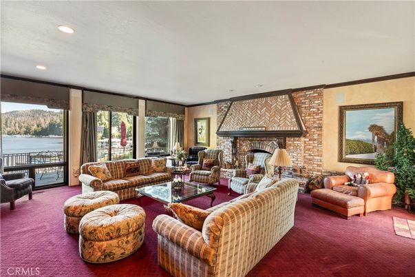 Fireplace, Interior, Living room, Recessed Lighting, Stone Walls, Water