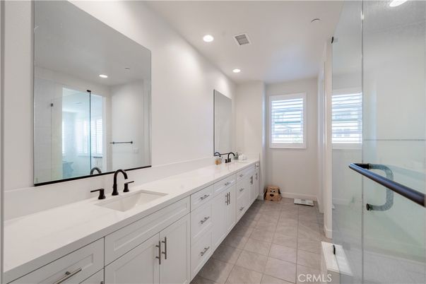 Bathroom, Dual Sink Vanities, Glass Shower, Interior, Recessed Lighting