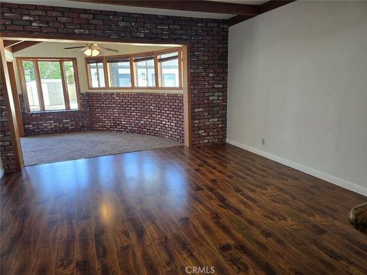 Empty room, Interior, Stone Walls, Wooden Beams, Wood Texture Flooring