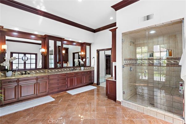 Bathroom, Dual Sink Vanities, Glass Shower, Interior, Recessed Lighting