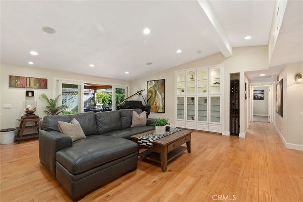 Interior, Living room, Piano, Recessed Lighting, Wood Texture Flooring