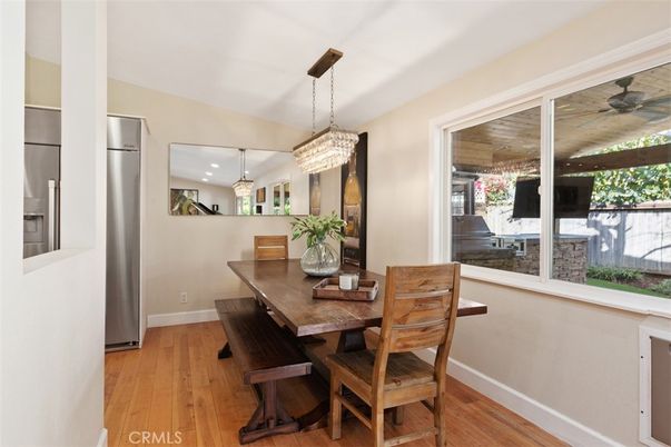 Chandelier, Dining room, Interior, Kitchen, Pendant Lights, Recessed Lighting, Wood Texture Flooring