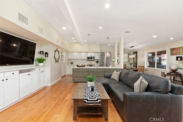 Interior, Kitchen, Living room, Pendant Lights, Recessed Lighting, Stainless Steel Appliances, Wood Texture Flooring