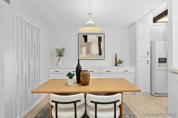 Dining room, Interior, Pendant Lights, Wood Texture Flooring