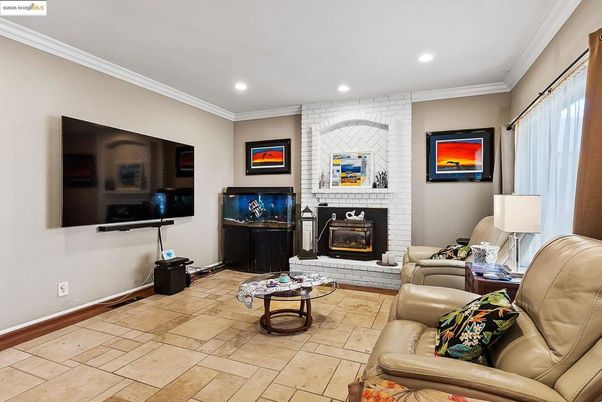 Fireplace, Interior, Living room, Recessed Lighting, Stone Walls