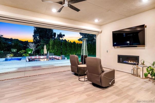Fireplace, Interior, Recessed Lighting, Wood Texture Flooring