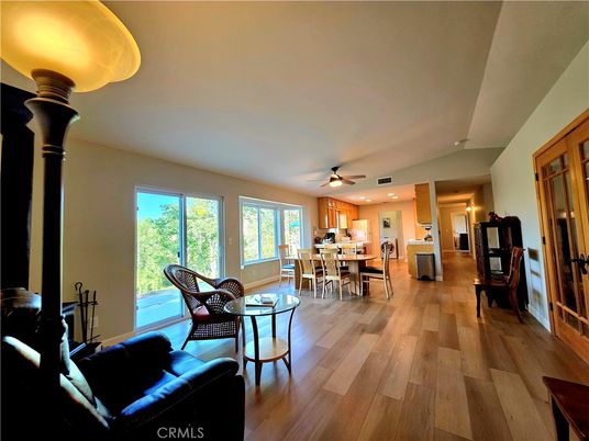 Dining room, Interior, Kitchen, Living room, Recessed Lighting, Wood Texture Flooring