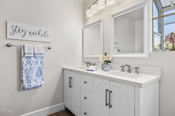 Bathroom, Dual Sink Vanities, Interior, Wood Texture Flooring
