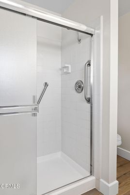 Bathroom, Glass Shower, Interior, Wood Texture Flooring
