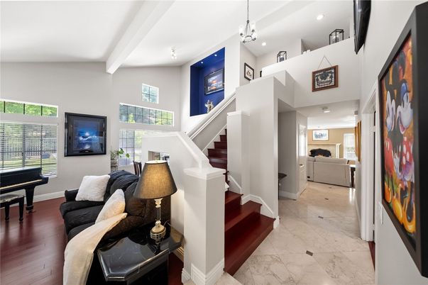 Fireplace, Interior, Living room, Marble, Pendant Lights, Piano, Recessed Lighting