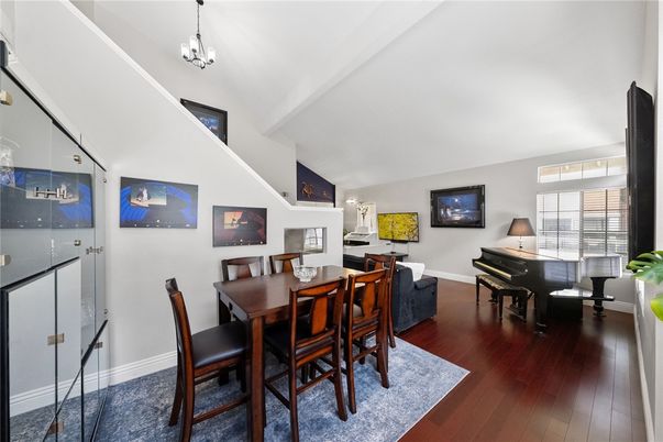 Dining room, Fireplace, Interior, Living room, Pendant Lights, Piano, Wood Texture Flooring