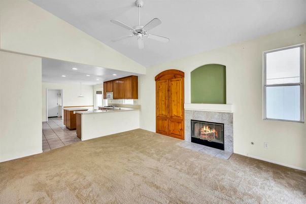 Empty room, Fireplace, Interior, Kitchen, Recessed Lighting
