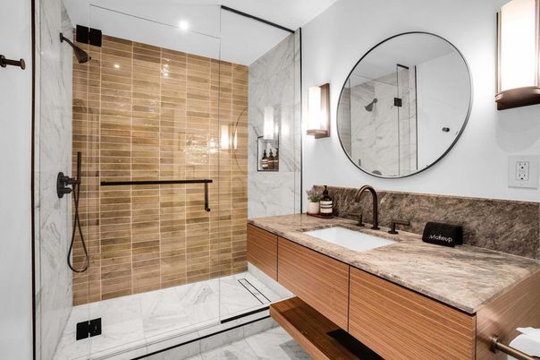 Bathroom, Dual Sink Vanities, Glass Shower, Interior, Recessed Lighting