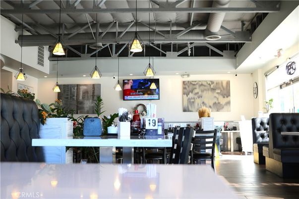 Dining room, Interior, Pendant Lights, Wood Texture Flooring