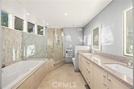 Bathroom, Dual Sink Vanities, Glass Shower, Interior, Recessed Lighting
