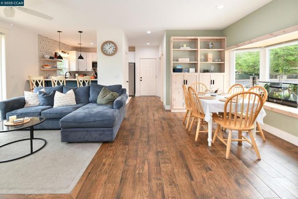 Dining room, Interior, Kitchen, Living room, Pendant Lights, Recessed Lighting, Wood Texture Flooring