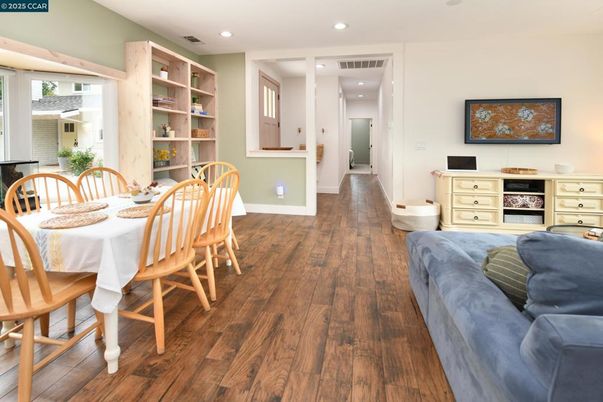 Dining room, Interior, Recessed Lighting, Wood Texture Flooring
