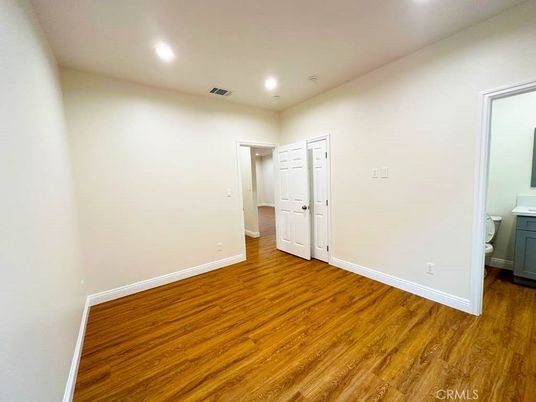 Bathroom, Empty room, Interior, Recessed Lighting, Wood Texture Flooring