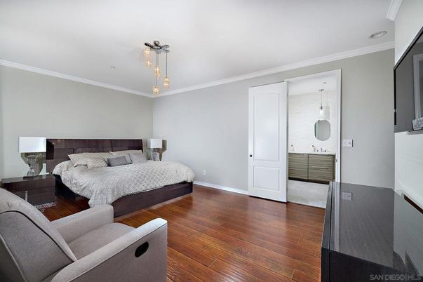 Bedroom, Interior, Pendant Lights, Wood Texture Flooring