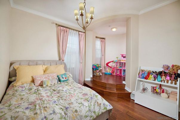 Bedroom, Chandelier, Interior, Wood Texture Flooring