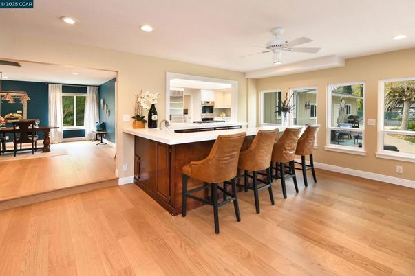 Dining room, Interior, Kitchen, Recessed Lighting, Wood Texture Flooring