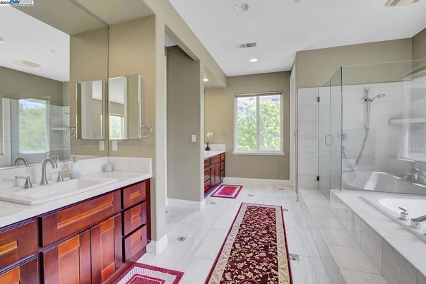 Bathroom, Dual Sink Vanities, Glass Shower, Interior, Recessed Lighting