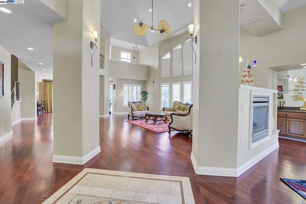 Fireplace, Interior, Living room, Pendant Lights, Recessed Lighting, Wood Texture Flooring