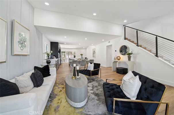 Dining room, Interior, Living room, Recessed Lighting, Wood Texture Flooring