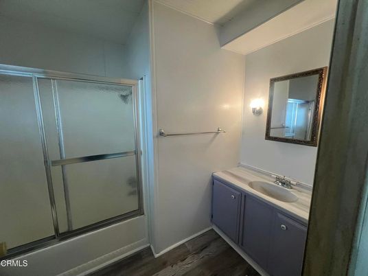 Bathroom, Glass Shower, Interior, Wood Texture Flooring
