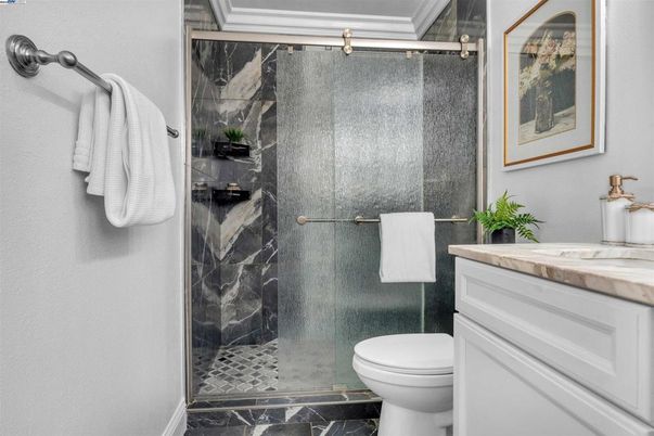 Bathroom, Glass Shower, Interior, Marble Walls
