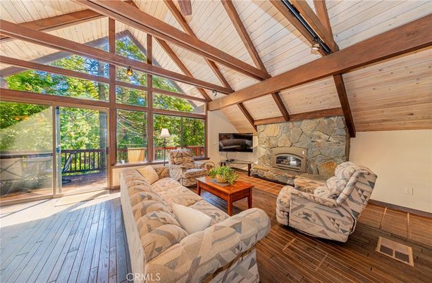 Fireplace, Interior, Living room, Stone Walls, Wooden Beams, Wooden Ceilings, Wood Texture Flooring