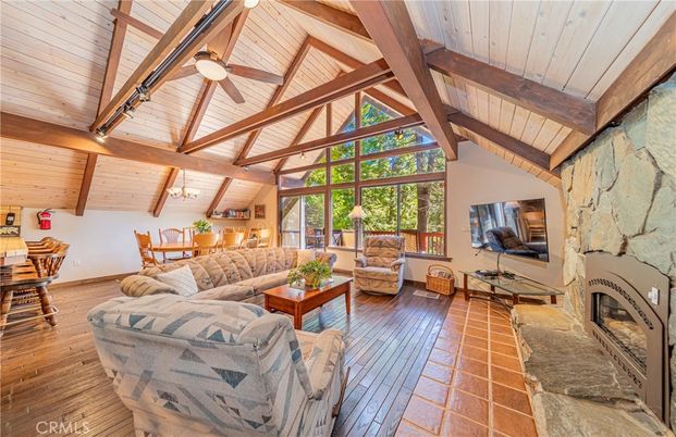 Dining room, Fireplace, Interior, Living room, Wooden Beams, Wooden Ceilings, Wood Texture Flooring