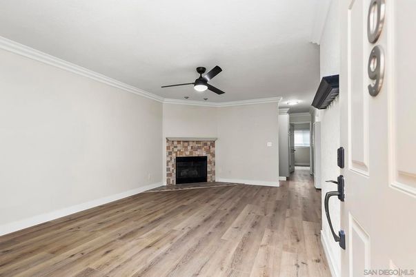 Empty room, Fireplace, Interior, Recessed Lighting, Wood Texture Flooring