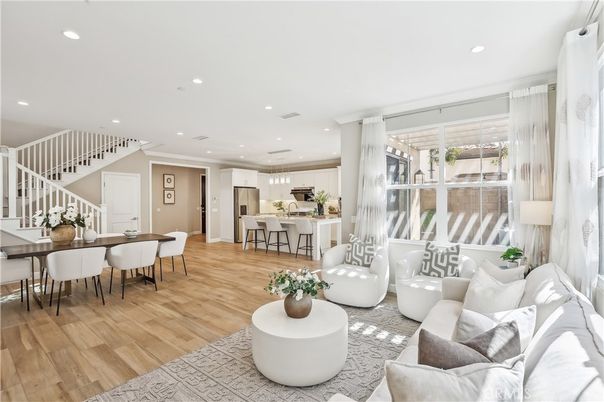 Dining room, Interior, Kitchen, Living room, Pendant Lights, Recessed Lighting, Wood Texture Flooring