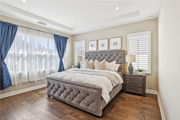 Bedroom, Interior, Recessed Lighting, Wood Texture Flooring