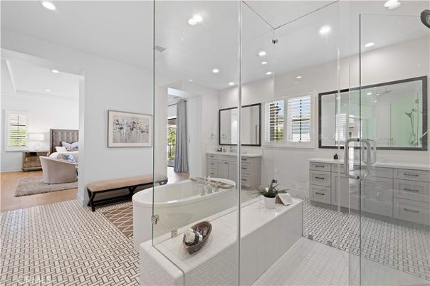 Bathroom, Bedroom, Dual Sink Vanities, Glass Shower, Interior, Recessed Lighting
