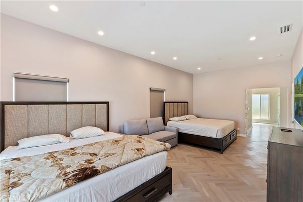 Bedroom, Interior, Recessed Lighting, Wood Texture Flooring