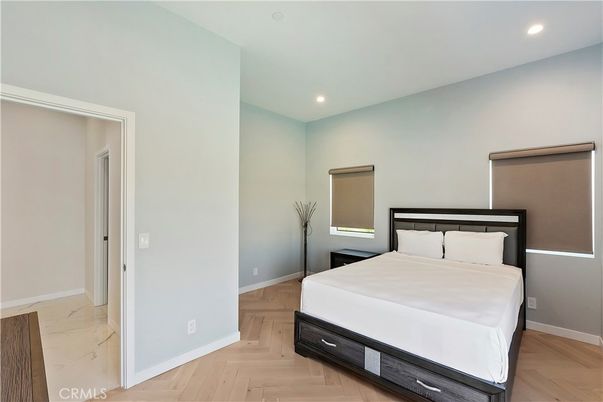Bedroom, Interior, Marble, Recessed Lighting, Wood Texture Flooring