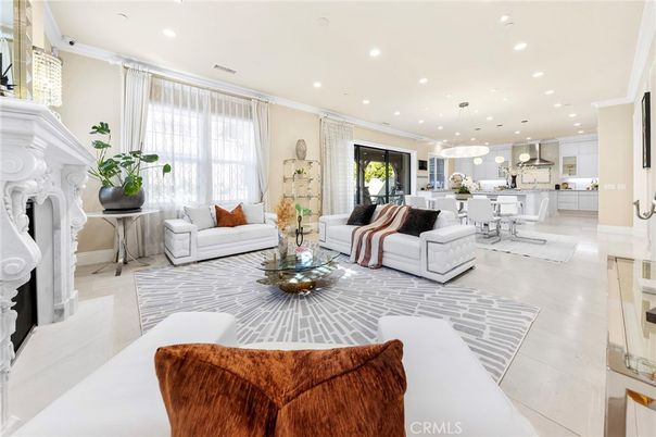 Dining room, Fireplace, Interior, Kitchen, Living room, Pendant Lights, Recessed Lighting