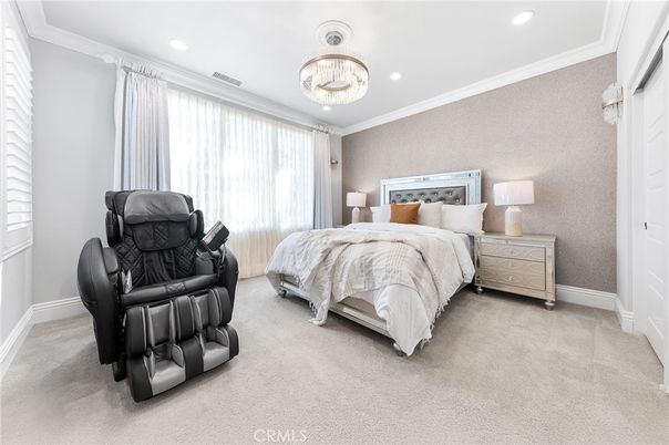 Bedroom, Chandelier, Interior, Recessed Lighting