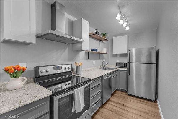 Interior, Kitchen, Stainless Steel Appliances, Wood Texture Flooring