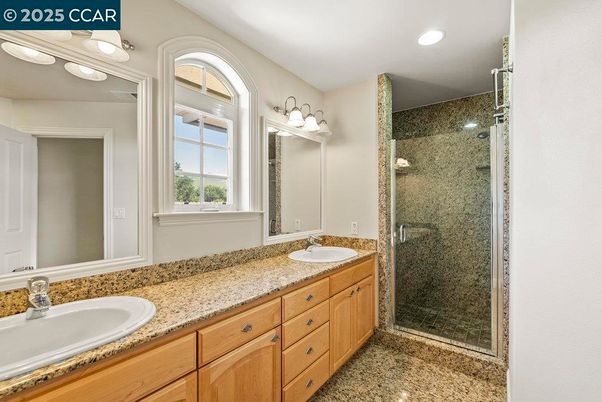 Bathroom, Dual Sink Vanities, Glass Shower, Interior, Recessed Lighting