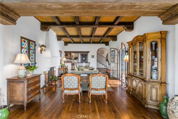 Dining room, Fireplace, Interior, Wooden Beams, Wooden Ceilings, Wood Texture Flooring