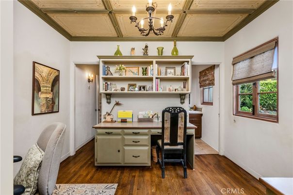 Chandelier, Home Office, Interior, Wood Texture Flooring